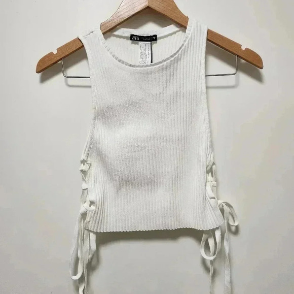 Zara-ribbed Crop top Oyster white - Picture 3 of 7